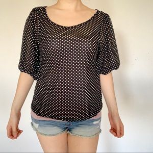 🍍 black & white polka dot sheer blouse sz S NWT
